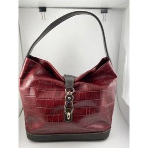 Authentic Dooney & Bourke Red Embossed Leather Logo Lock Sac Tote Bag Purse /r